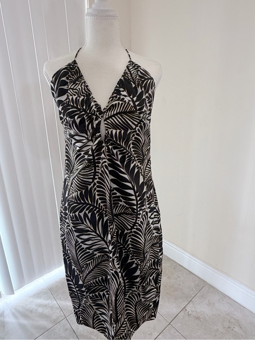 NWT Avec Les Filles Tropical Palm Halter Midi Dress